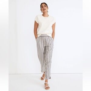 Madewell Striped Cream and blue Pull-on tapered pants sz medium